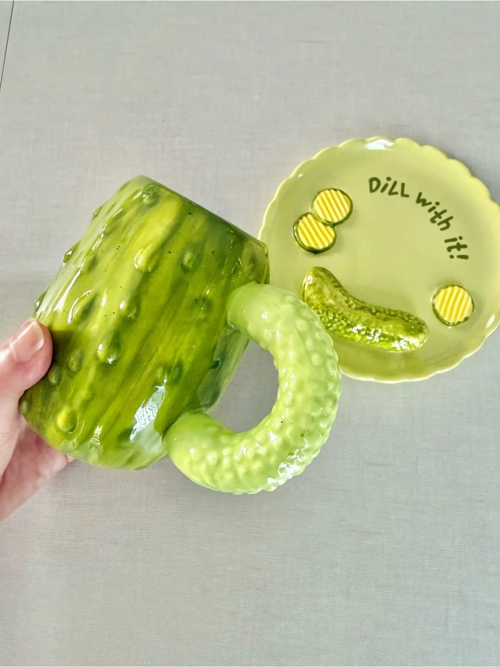 Urban Outfitters Lime Green Pickle Mug & Trinket Dish Set